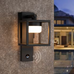 Inowel Outdoor Motion Sensor Wall Light - 650lm GX53 LED Bulb - Modern Wall Sconce - Waterproof (Color: Black)