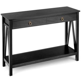 Console Table with Drawer Storage Shelf for Entryway Hallway (Color: Black)