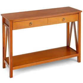 Console Table with Drawer Storage Shelf for Entryway Hallway (Color: Natural)