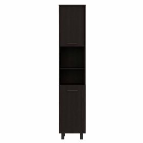 Sheffield 2-Door Pantry Cabinet; with Two 2-Cabinet Spaces and Two Open Shelves (Color: Black)