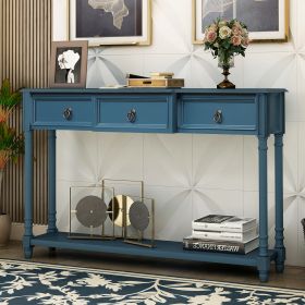 Console Table Sofa Table with Drawers for Entryway with Projecting Drawers and Long Shelf (Color: Antique Navy)