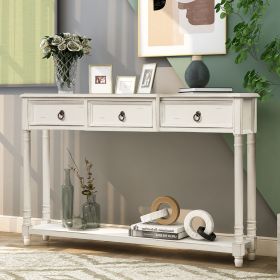 Console Table Sofa Table with Drawers for Entryway with Projecting Drawers and Long Shelf (Color: Antique White)
