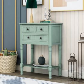 Narrow Console Table, Slim Sofa Table with Three Storage Drawers and Bottom Shelf for Living Room, Easy Assembly (Color: Antique Blue)