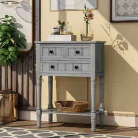 Narrow Console Table, Slim Sofa Table with Three Storage Drawers and Bottom Shelf for Living Room, Easy Assembly (Color: Gray Wash)
