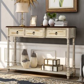 Console Table Sofa Table with Drawers for Entryway with Projecting Drawers and Long Shelf (Color: Beige)