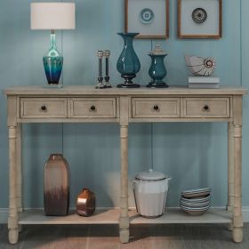 Console Table Sofa Table Easy Assembly with Two Storage Drawers and Bottom Shelf for Living Room, Entryway (Color: Gray Wash)