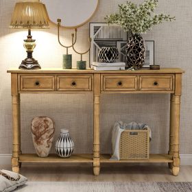 Console Table Sofa Table Easy Assembly with Two Storage Drawers and Bottom Shelf for Living Room, Entryway (Color: Old Pine)