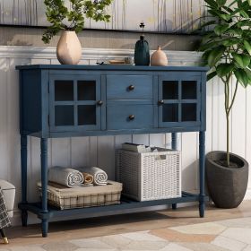 Sideboard Console Table with Bottom Shelf, Farmhouse Wood/Glass Buffet Storage Cabinet Living Room (Color: Antique Navy)