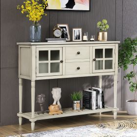 Sideboard Console Table with Bottom Shelf, Farmhouse Wood/Glass Buffet Storage Cabinet Living Room (Color: Antique Gray)