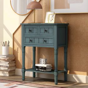 Narrow Console Table, Slim Sofa Table with Three Storage Drawers and Bottom Shelf for Living Room, Easy Assembly (Color: Navy)