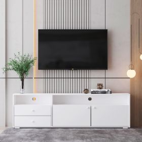 62.99-inch modern style multi-storage space white slide rail TV cabinet (Color: White, main material: Particle Board)