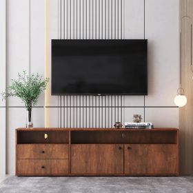 62.99-inch modern style multi-storage space white slide rail TV cabinet (Color: Rosewood, main material: Particle Board)