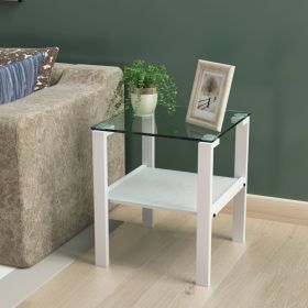 Glass two layer tea table;  small round table;  bedroom corner table;  living room white side table (Color: White)