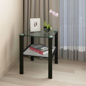Glass two layer tea table;  small round table;  bedroom corner table;  living room white side table (Color: Black)