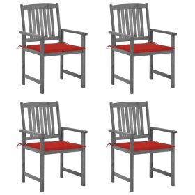 Patio Chairs with Cushions 4 pcs Gray Solid Acacia Wood (Color: Grey)