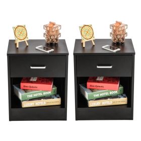 2pcs Night Stands with Drawer XH (Color: Black)