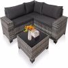 4 Pieces Patio Furniture Set,Outdoor All Weather-Wicker Rattan Sectional Conversation Sofa Set with Glass Table and Cushions for Seating for Garden