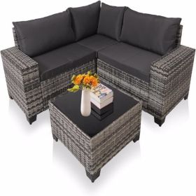 4 Pieces Patio Furniture Set,Outdoor All Weather-Wicker Rattan Sectional Conversation Sofa Set with Glass Table and Cushions for Seating for Garden (Color: as picture)