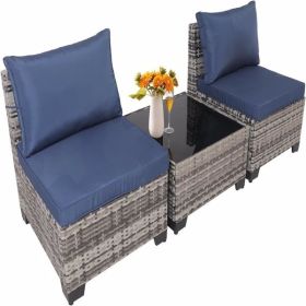 Patio Furniture Set,3 Pieces Outdoor Rattan Wicker Conversation Set with Washable Cushions and Glass Coffee Table (Color: as picture)