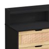 43.31"6-Drawers Rattan Storage Cabinet Rattan Drawer with LED Lights and Power Outlet,for Bedroom,Living Room