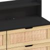 43.31"6-Drawers Rattan Storage Cabinet Rattan Drawer with LED Lights and Power Outlet,for Bedroom,Living Room