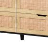 43.31"6-Drawers Rattan Storage Cabinet Rattan Drawer with LED Lights and Power Outlet,for Bedroom,Living Room
