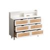 43.31"6-Drawers Rattan Storage Cabinet Rattan Drawer with LED Lights and Power Outlet,for Bedroom,Living Room