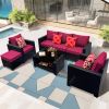 Outdoor Garden Patio Furniture 7-Piece PE Rattan Wicker Cushioned Sofa Sets and Coffee Table
