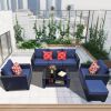 Outdoor Garden Patio Furniture 7-Piece PE Rattan Wicker Cushioned Sofa Sets and Coffee Table