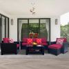 Outdoor Garden Patio Furniture 7-Piece PE Rattan Wicker Cushioned Sofa Sets and Coffee Table