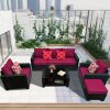 Outdoor Garden Patio Furniture 7-Piece PE Rattan Wicker Cushioned Sofa Sets and Coffee Table