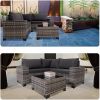 4 Pieces Patio Furniture Set,Outdoor All Weather-Wicker Rattan Sectional Conversation Sofa Set with Glass Table and Cushions for Seating for Garden
