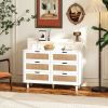 43.31"6-Drawers Rattan Storage Cabinet Rattan Drawer with LED Lights and Power Outlet,for Bedroom,Living Room