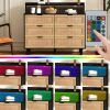 43.31"6-Drawers Rattan Storage Cabinet Rattan Drawer with LED Lights and Power Outlet,for Bedroom,Living Room