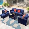 Outdoor Garden Patio Furniture 7-Piece PE Rattan Wicker Cushioned Sofa Sets and Coffee Table