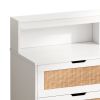 43.31"6-Drawers Rattan Storage Cabinet Rattan Drawer with LED Lights and Power Outlet,for Bedroom,Living Room
