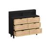 43.31"6-Drawers Rattan Storage Cabinet Rattan Drawer with LED Lights and Power Outlet,for Bedroom,Living Room
