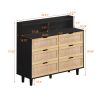 43.31"6-Drawers Rattan Storage Cabinet Rattan Drawer with LED Lights and Power Outlet,for Bedroom,Living Room