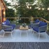 K&K 4-Piece Boho Rope Patio Furniture Set, Outdoor Furniture with Acacia Wood Table